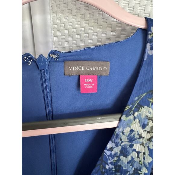 Vince Camuto Blue Y2k V Neck Floral Full-Length Fit Flare Ruffle Dress 18w Blue - Picture 4 of 12